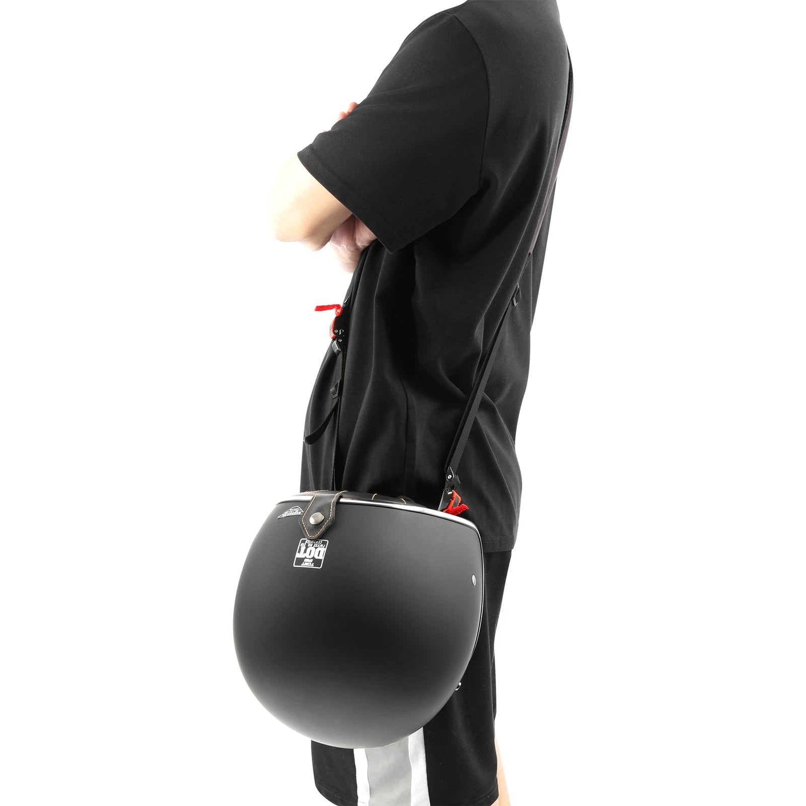 Motorcycle Helmet Strap Carrier for Motorcycle (Hands-Free, Black)