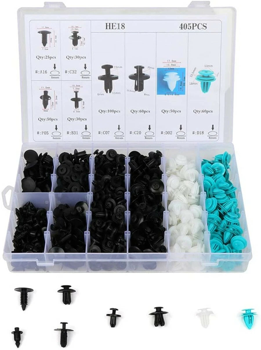 405 Pcs Plastic Fastener Rivet Push Pin Clips for Car Vehicle