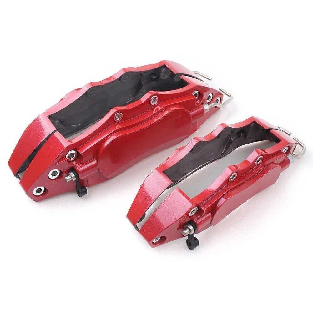 4x 3D Metal Brake Caliper Covers for Universal Cars (Front & Rear, Red)