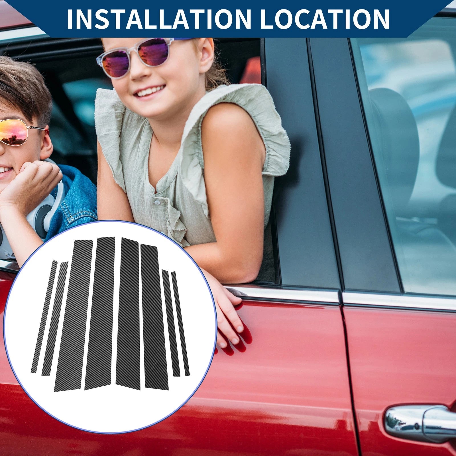 Pillar Window Trim Covers Kit for Toyota RAV4 (2013–2018) Black Carbon