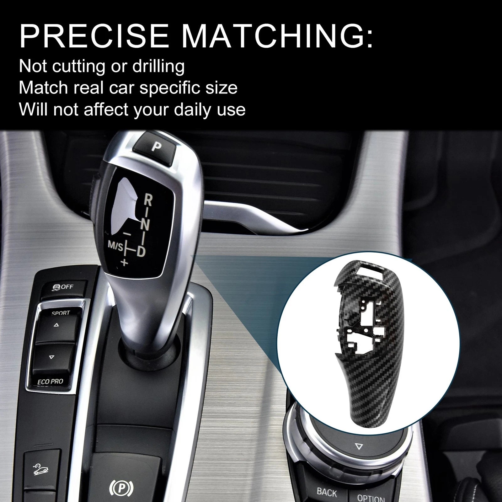 Gear Shift Knob Button Cover Replacement for BMW 1 Series Carbon Fiber Black (2017–2020)