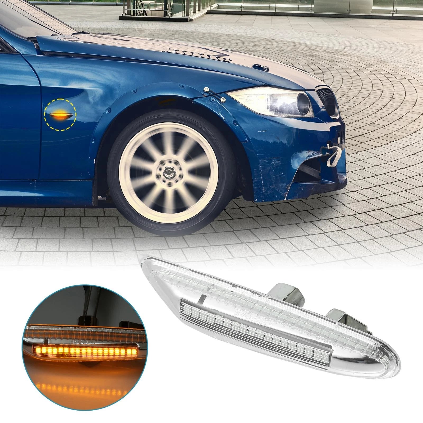 2X LED Side Marker Turn Signal Lights Yellow for BMW E46 E60 (1998–2010)