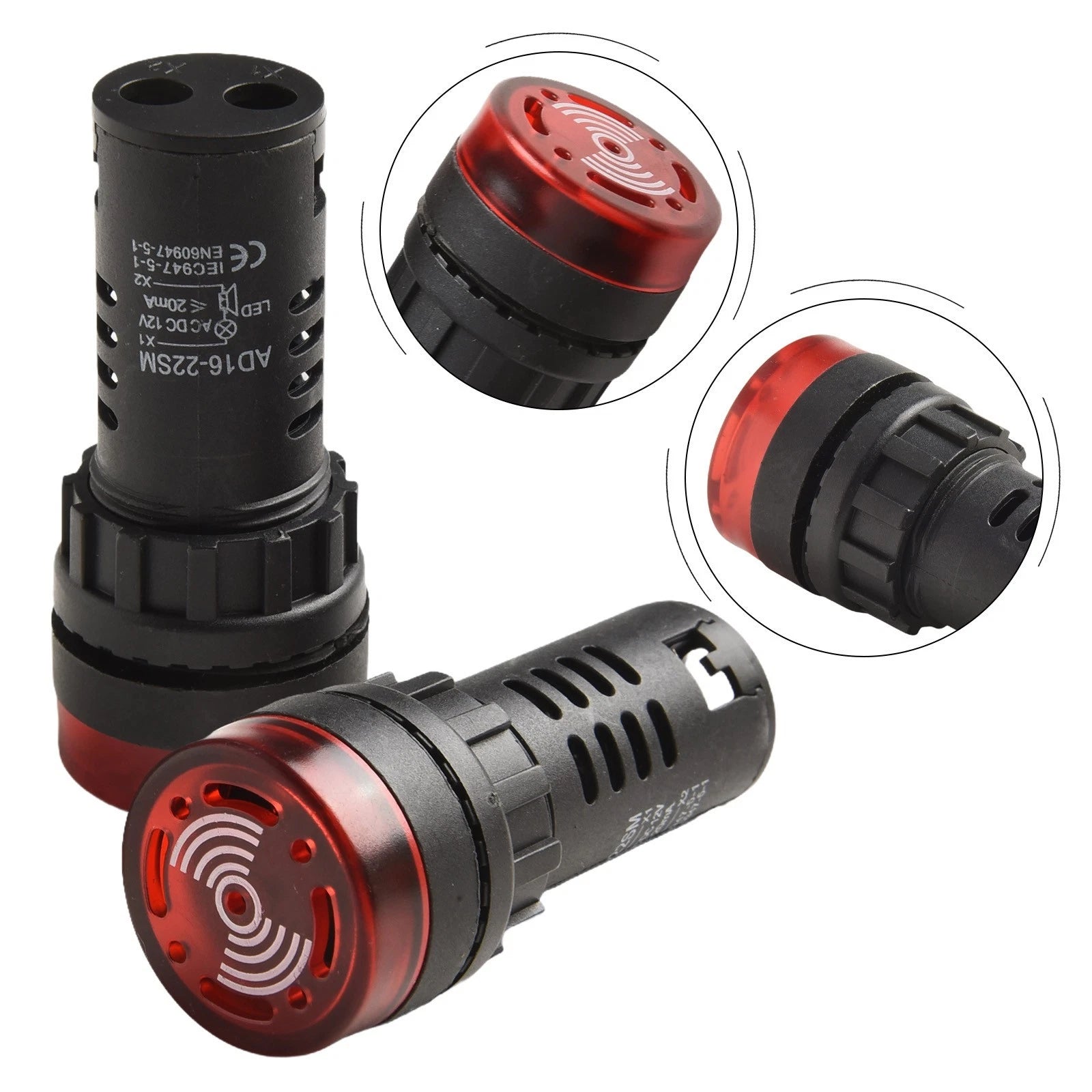 Red LED Flash Alarm Indicator Light Lamp with Buzzer for Universal (12V)