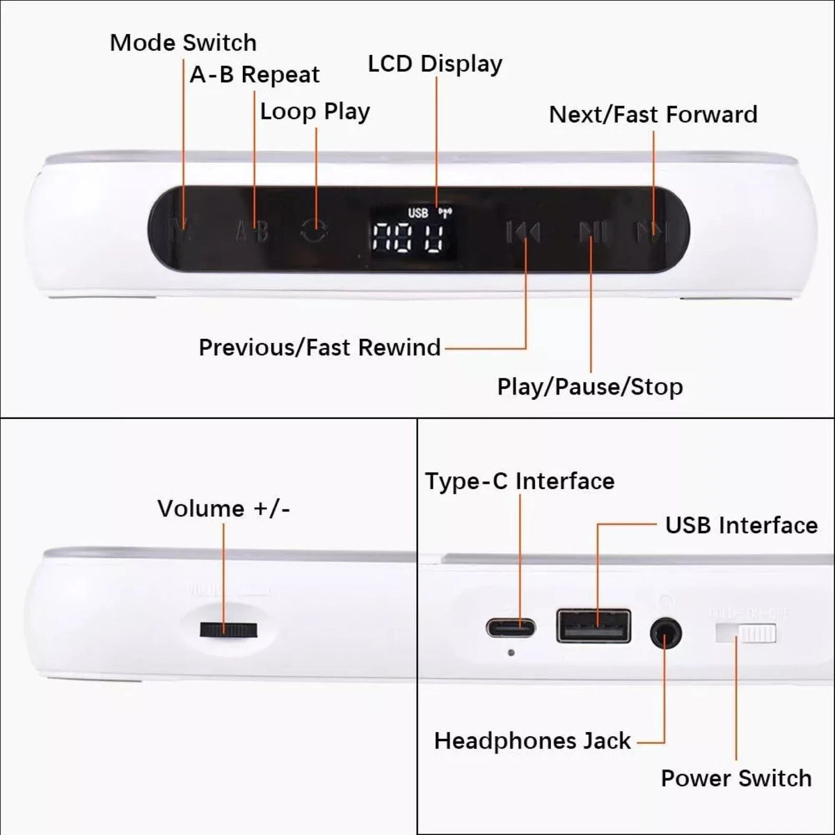 Multi-function CD Player for 5V2A BT 5.3 USB AUX