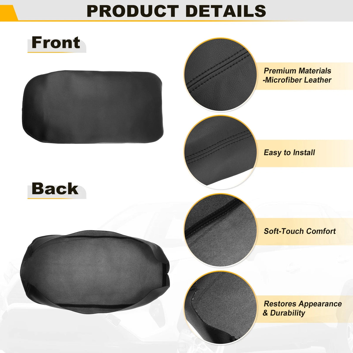 Center Console Lid Armrest Cover for Toyota RAV4 (2019–2023) Black Leather Trim