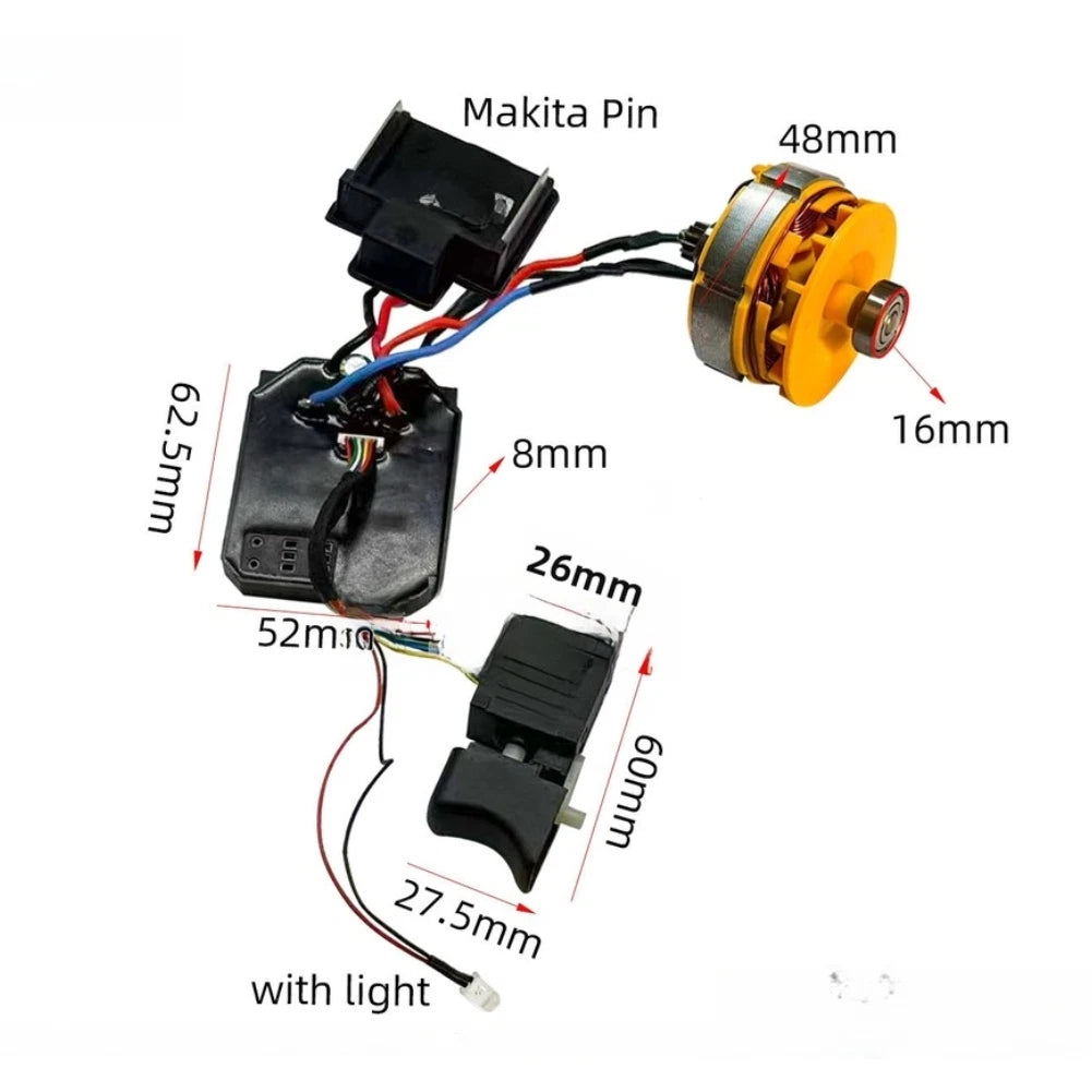 21V Brushless Motor Assembly for Drills (13T Pin Switch, LED Light)