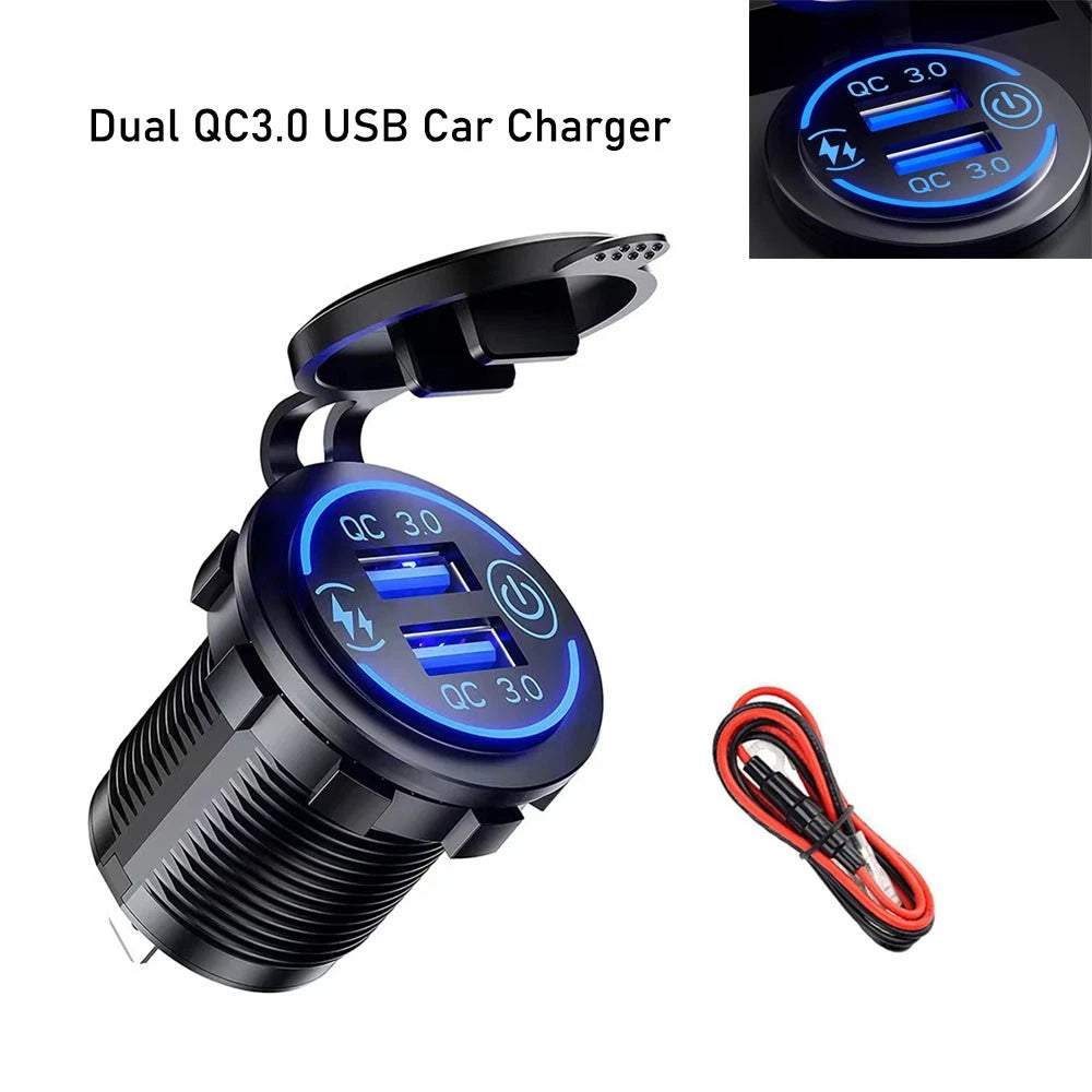 Dual QC3.0 USB Charger Cigarette Lighter Socket for Motorcycle ATV RV SUV
