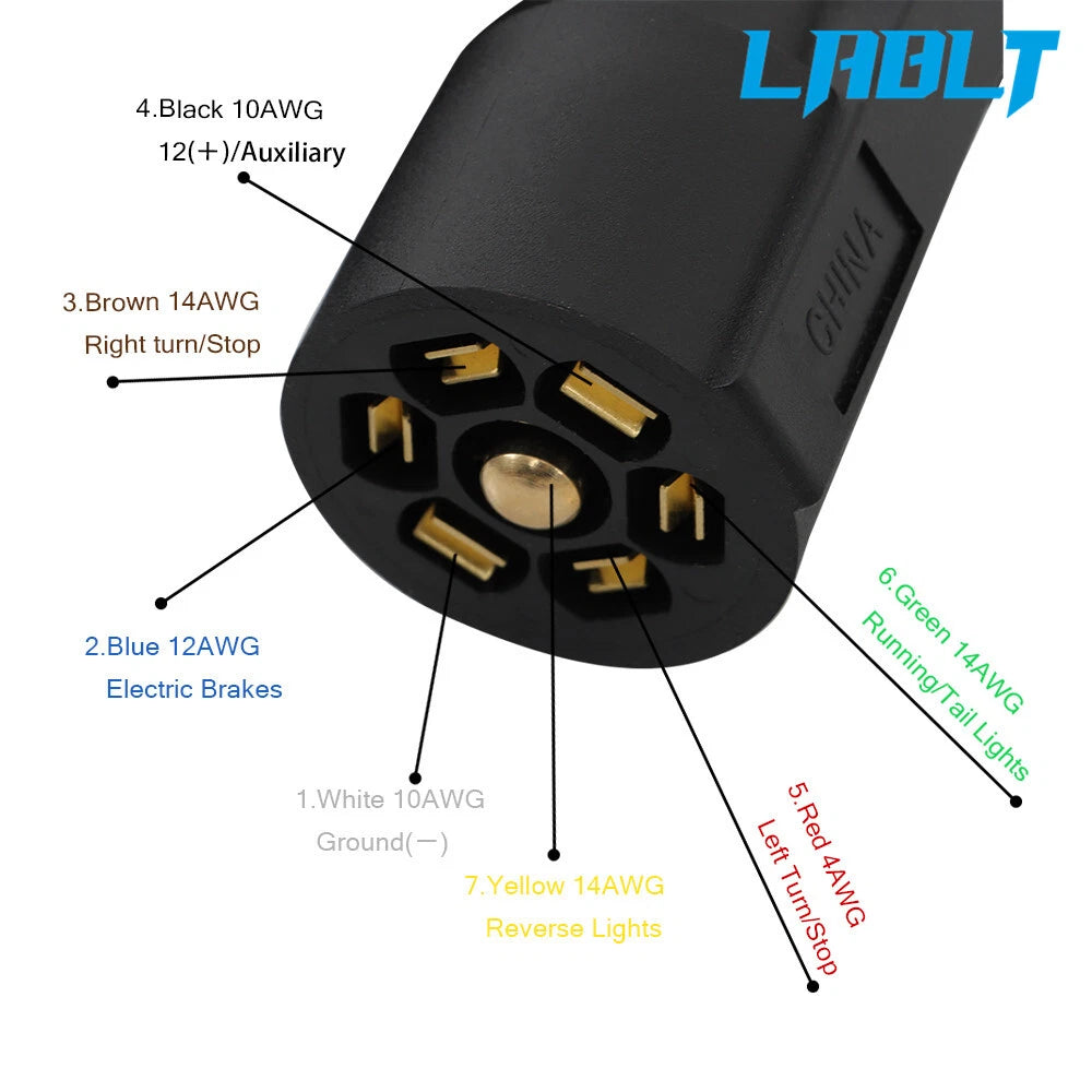 7 Pin Trailer Cable Cord with 7-Way Wire Harness Connector (6-16FT)