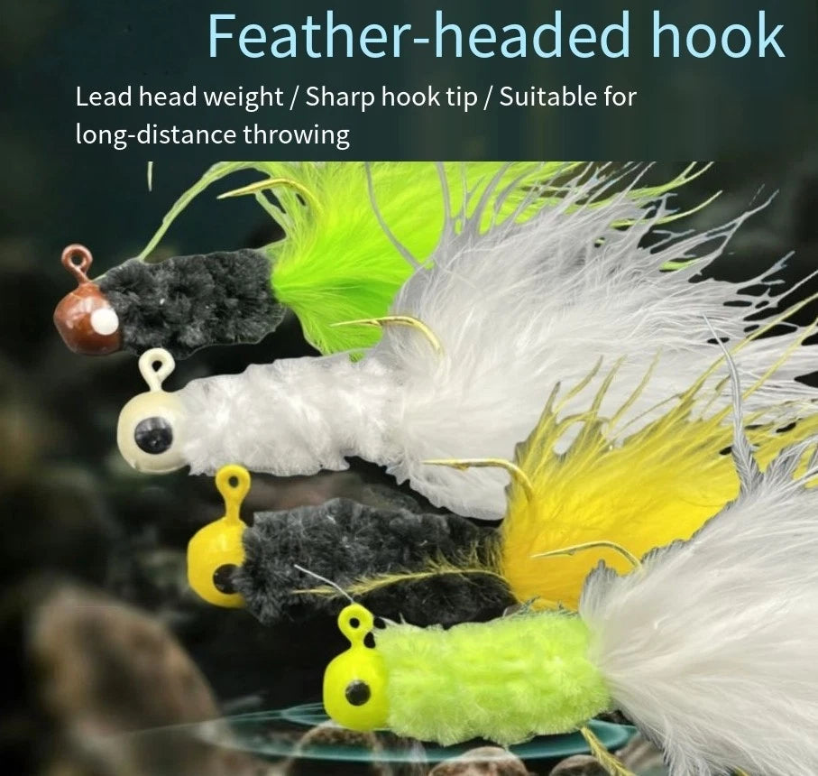 Fishing Lure Set with Feather Jig Head Hooks for Universal Use