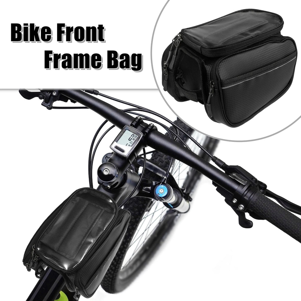 Front Frame Bag Replacement Storage Bag with Touch Screen Holder for Bicycle Black