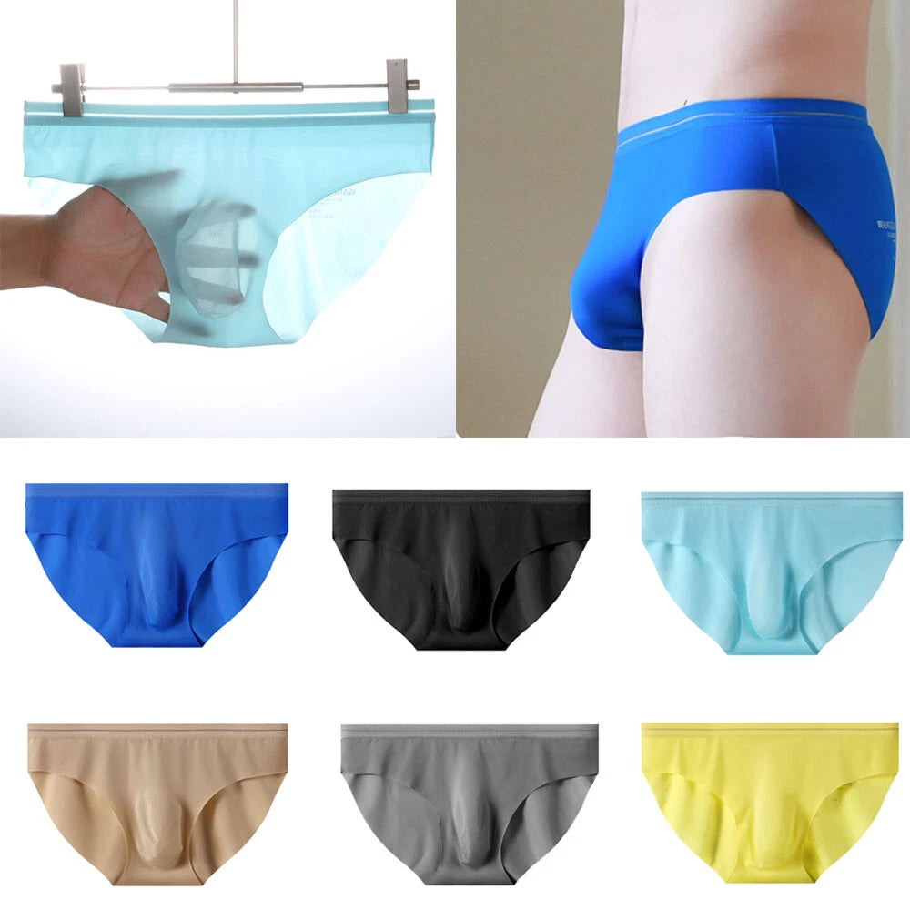 Set of 4 Men's Ice Silk Underwear Briefs T-back Soft Pouch Panties