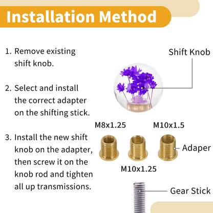 Set of 1 Shift Knob with 3 Adapters for Universal Vehicles (5.4cm, Purple)
