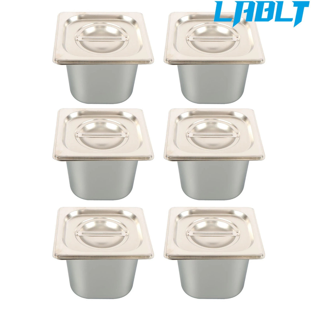 6X Hotel Pans 1/6 Size 6" Deep with Lids Stainless Steel Non-Stick
