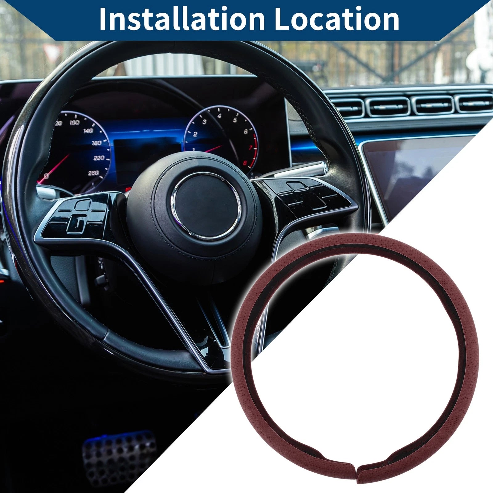 Steering Wheel Cover for Universal Fit (14.96", Wine Red)
