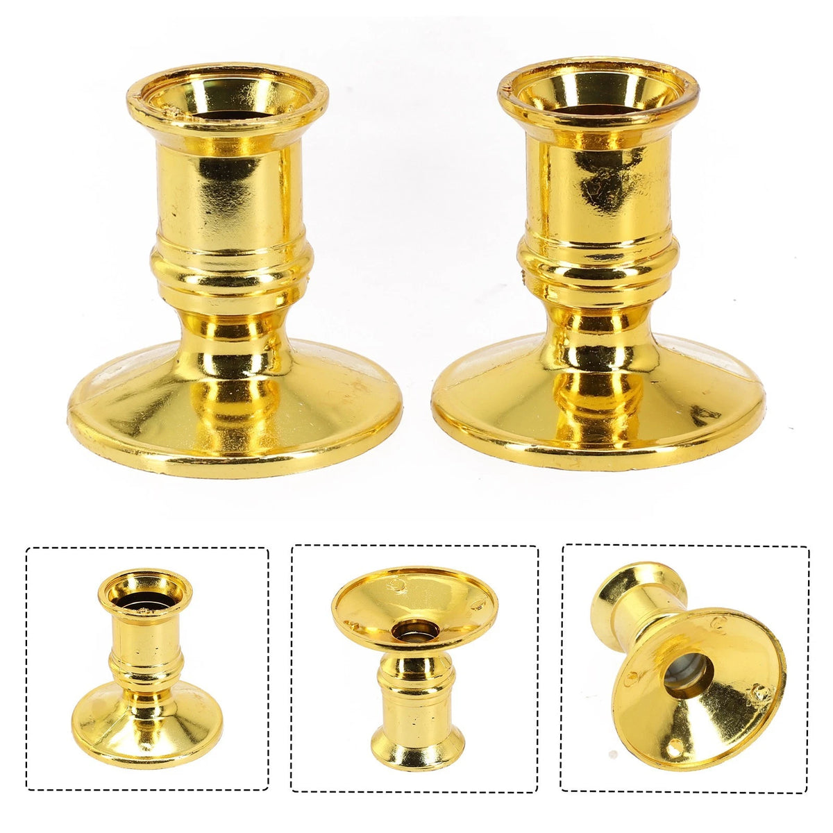 2X Plastic Gold Taper Candle Holders for Traditional Accessories