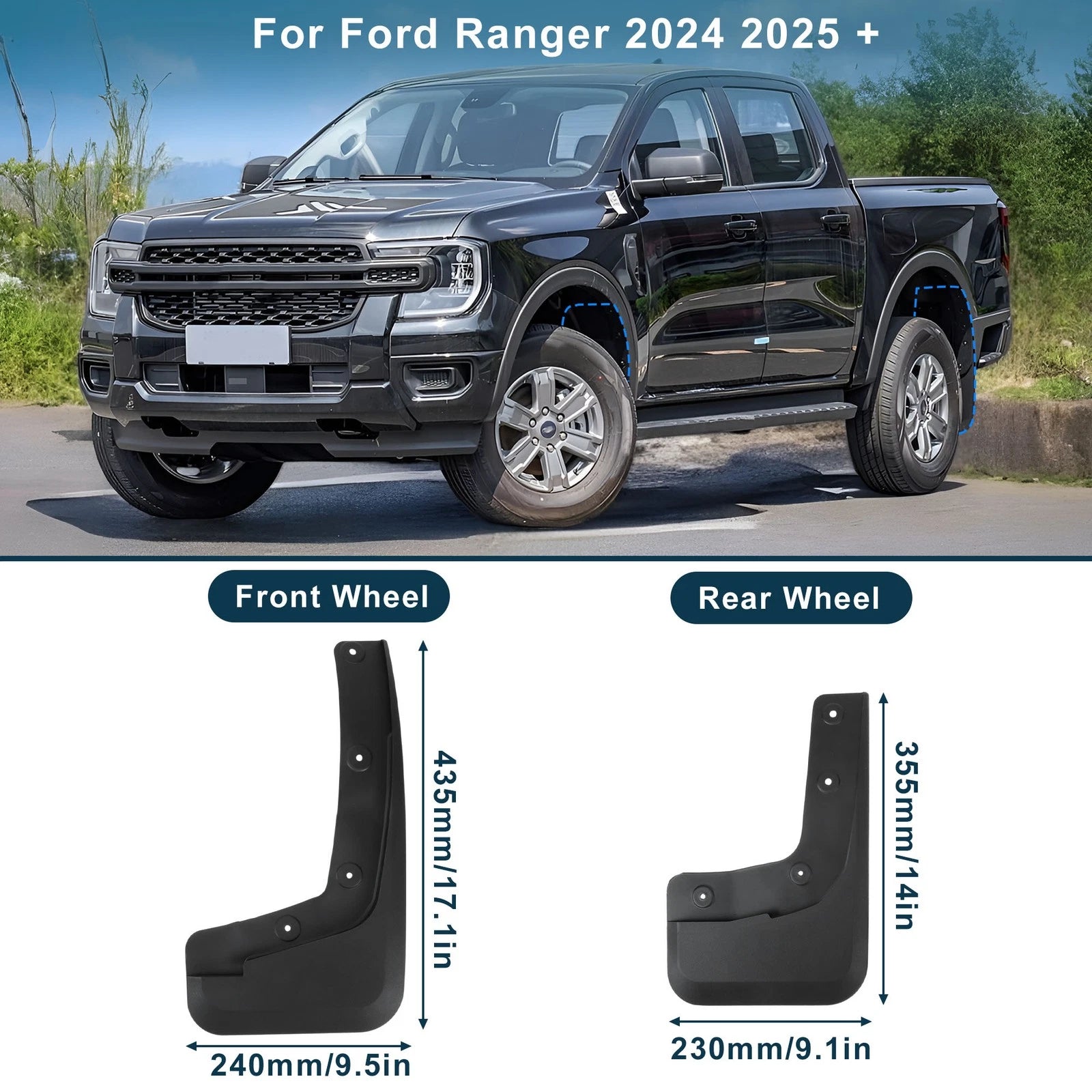 Mud Flaps Kit for Ford Ranger (2024–2025) Splash Guards No-Drill