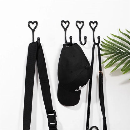 Set of 4 Black Iron Heart Coat Hooks for Bathroom and Kitchen
