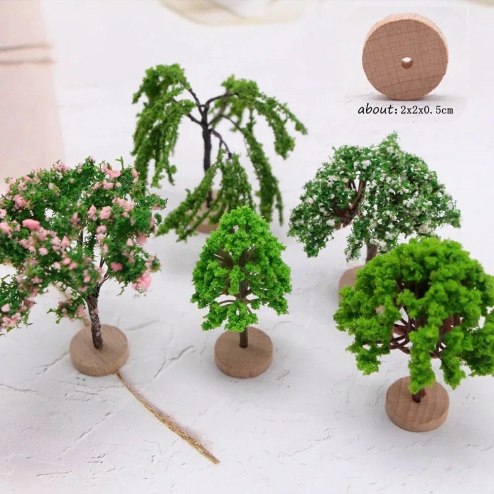 Set of 4 Mini Simulated Green Plastic Trees for Architectural Model Scenery
