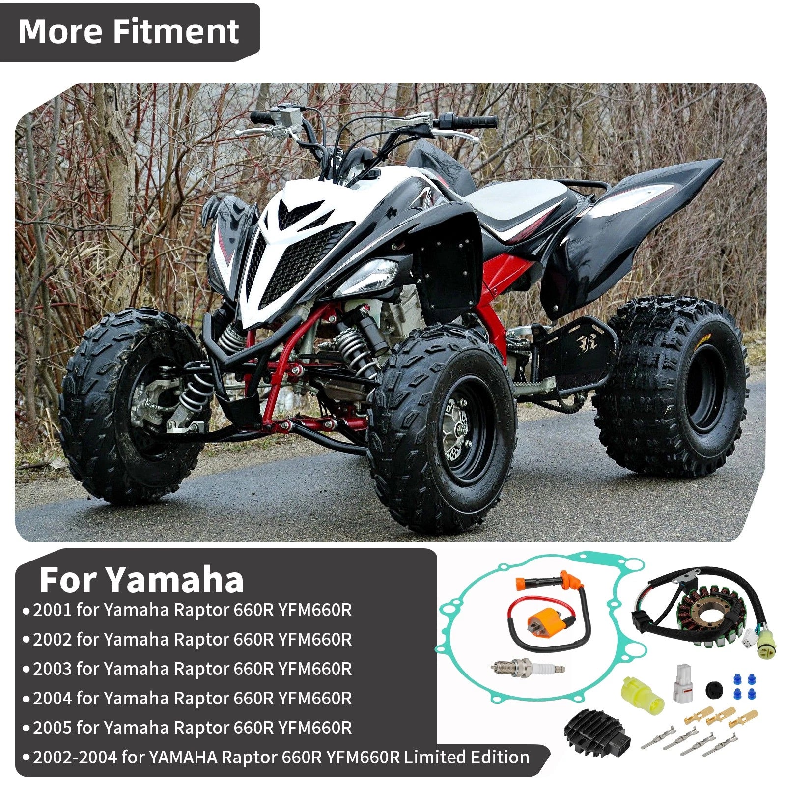 Ignition Coil, Spark Plug, Regulator Rectifier & Stator for Yamaha YFM Raptor 660R (2001–2005)