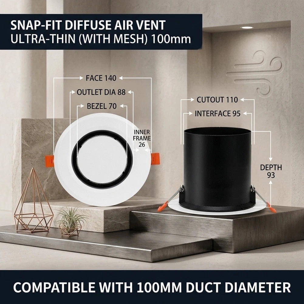 ABS Round Ceiling Air Vent Diffuser for Duct Fit (75mm, 100mm)