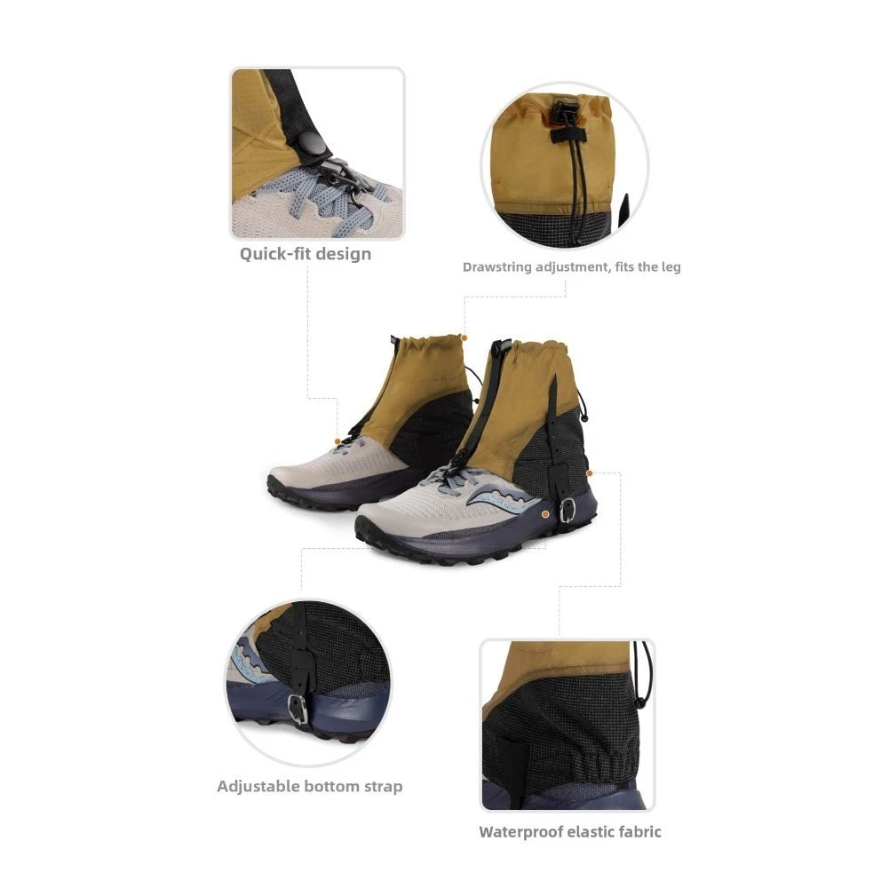 Ankle Gaiters for Outdoor Hiking - Adjustable Drawstring, Hook Fastener