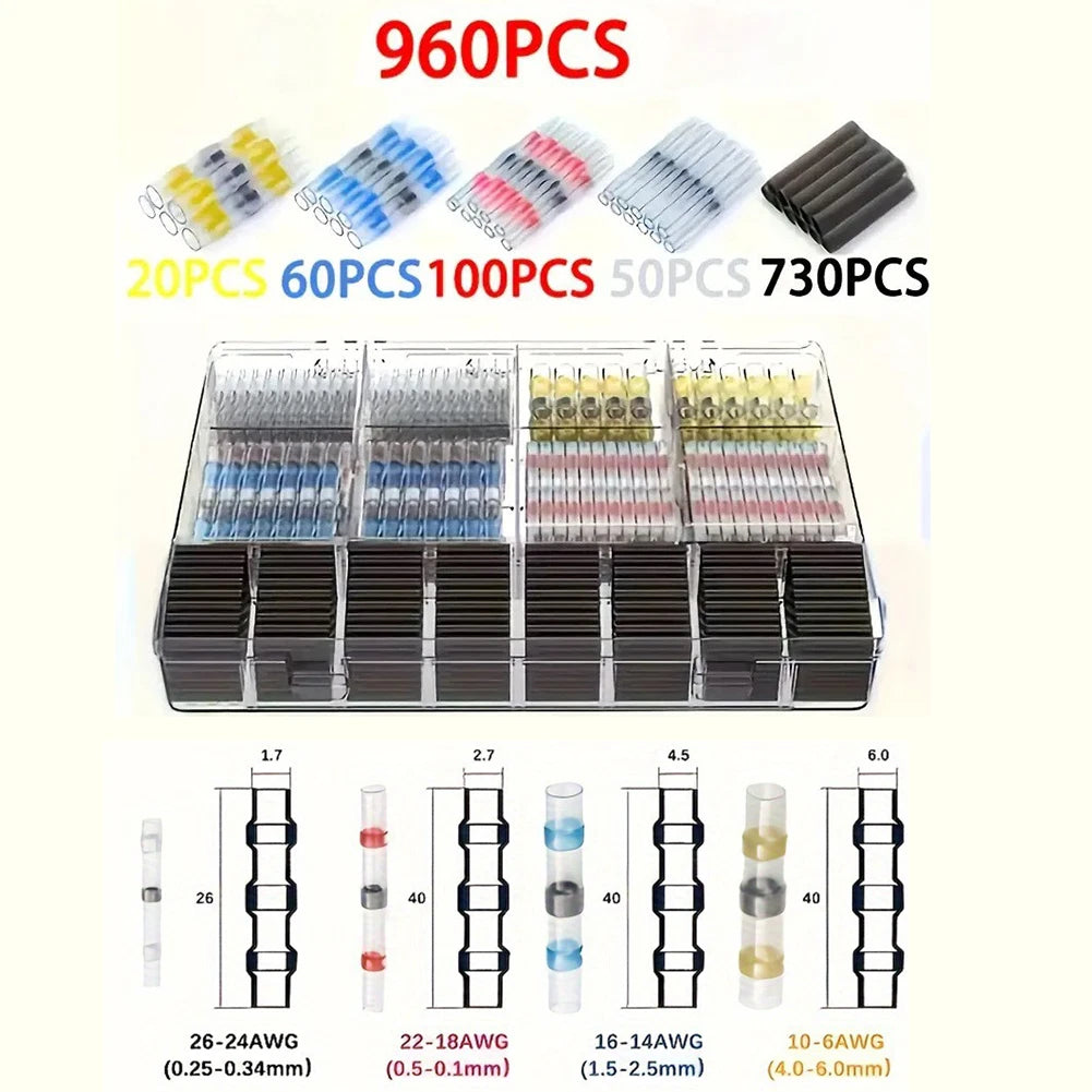 960pc Heat Shrink Butt Crimp Terminals Electrical Connectors