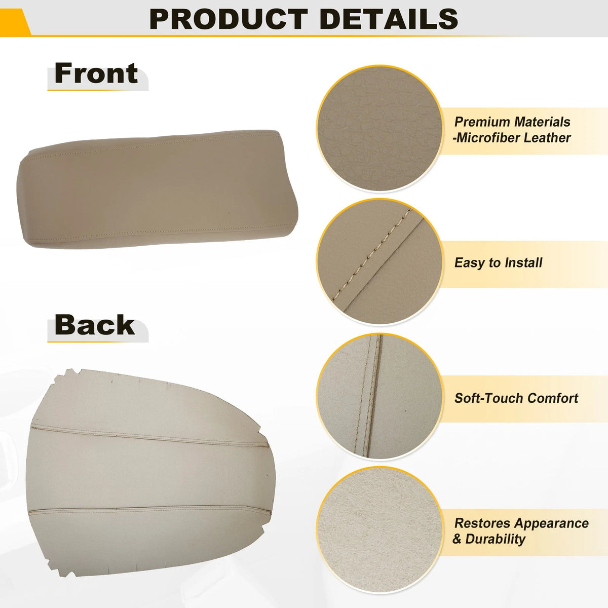 Leather Center Console Lid Armrest Cover for Ford Edge (2011–2014) Beige