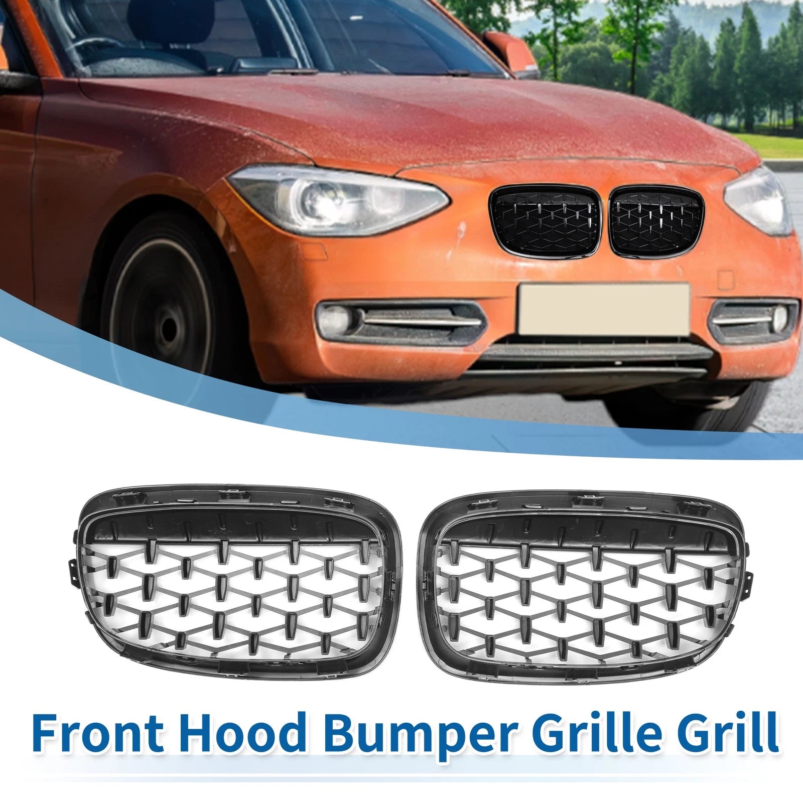 Front Upper Bumper Grille Grill Gloss Black for BMW 1 Series F20 (2011–2014)