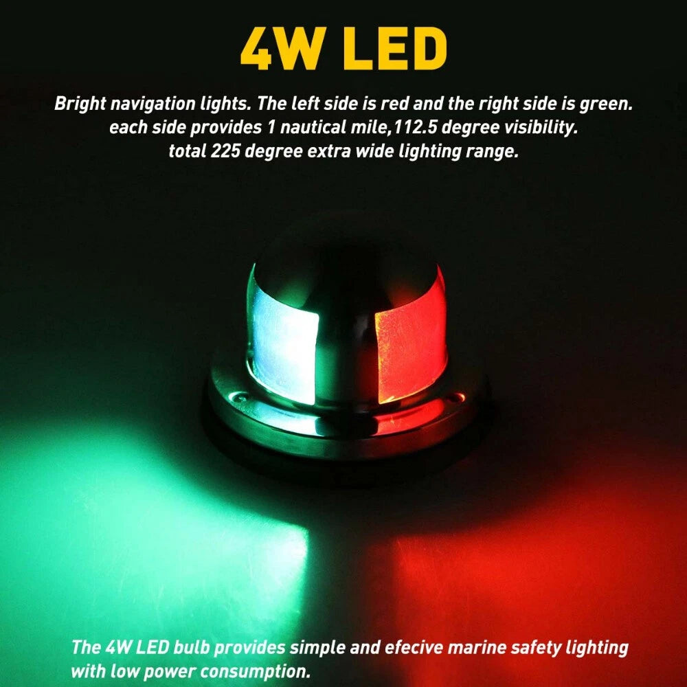 2X LED Boat Navigation Lights Red & Green for Marine Bow Light