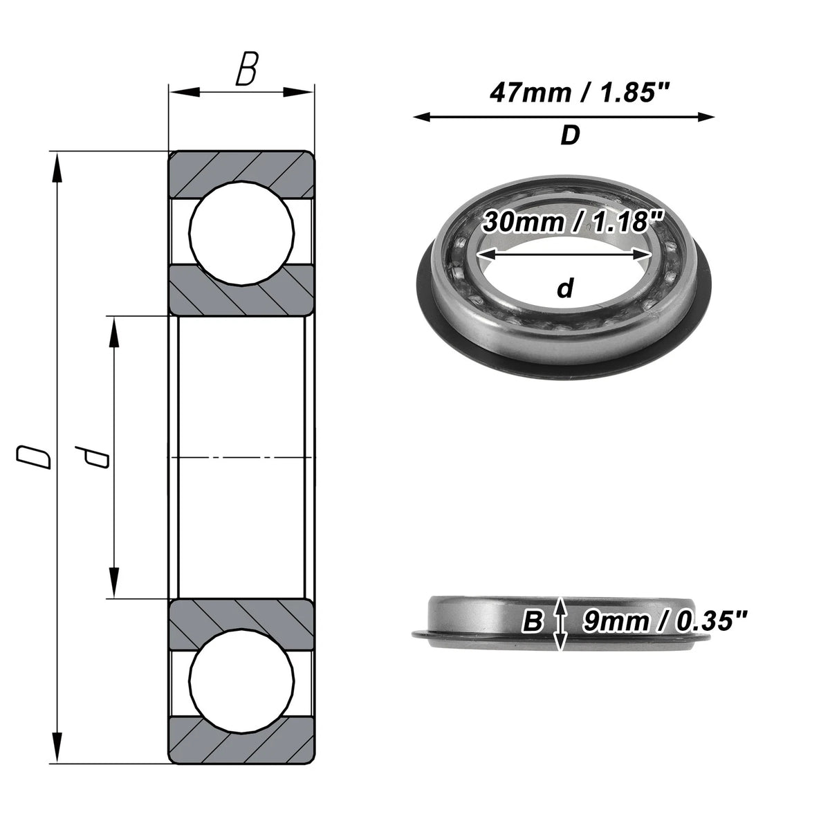 Deep Groove Ball Bearing 30x47x9mm for Scooter Skateboard (6906NR)