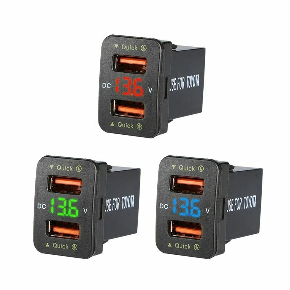 36W Dual USB QC3.0 Car Charger with Voltage Display for Toyota C
