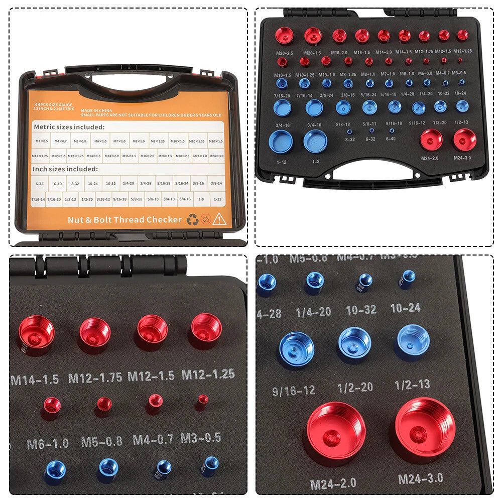 44 Pcs Nut and Bolt Thread Checker for 23 Inch & 21 Metric Specifications