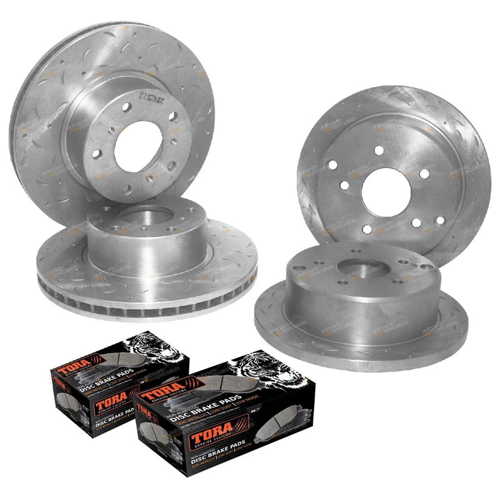 Front & Rear Slotted Disc Rotor + Brake Pad Kit for Commodore VU (2000–2002)