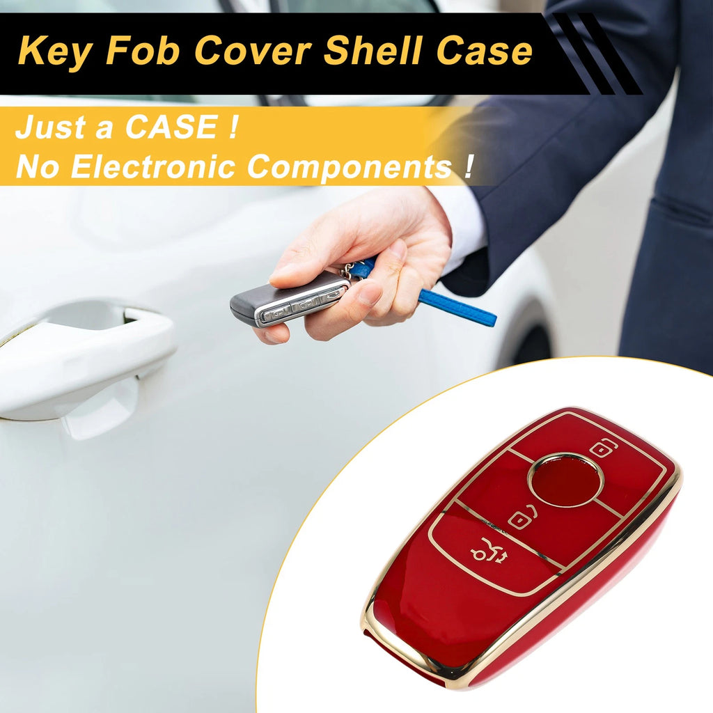 TPU Key Case with Gold Tone for Mercedes Benz E Class 3 Buttons (2010–2023)