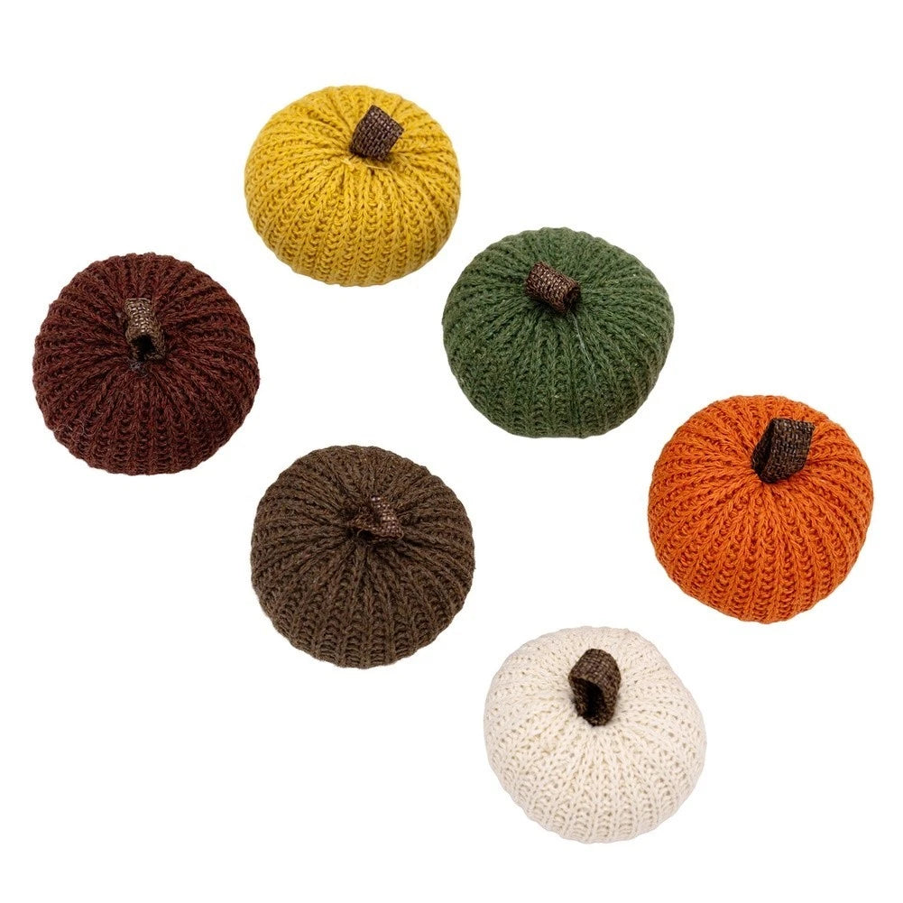 Set of 6 Handmade Knitted Pumpkins for Autumn Tabletop Display