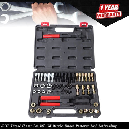 49PCS Thread Chaser Tool Set for UNC UNF Metric Rethreading (Universal)
