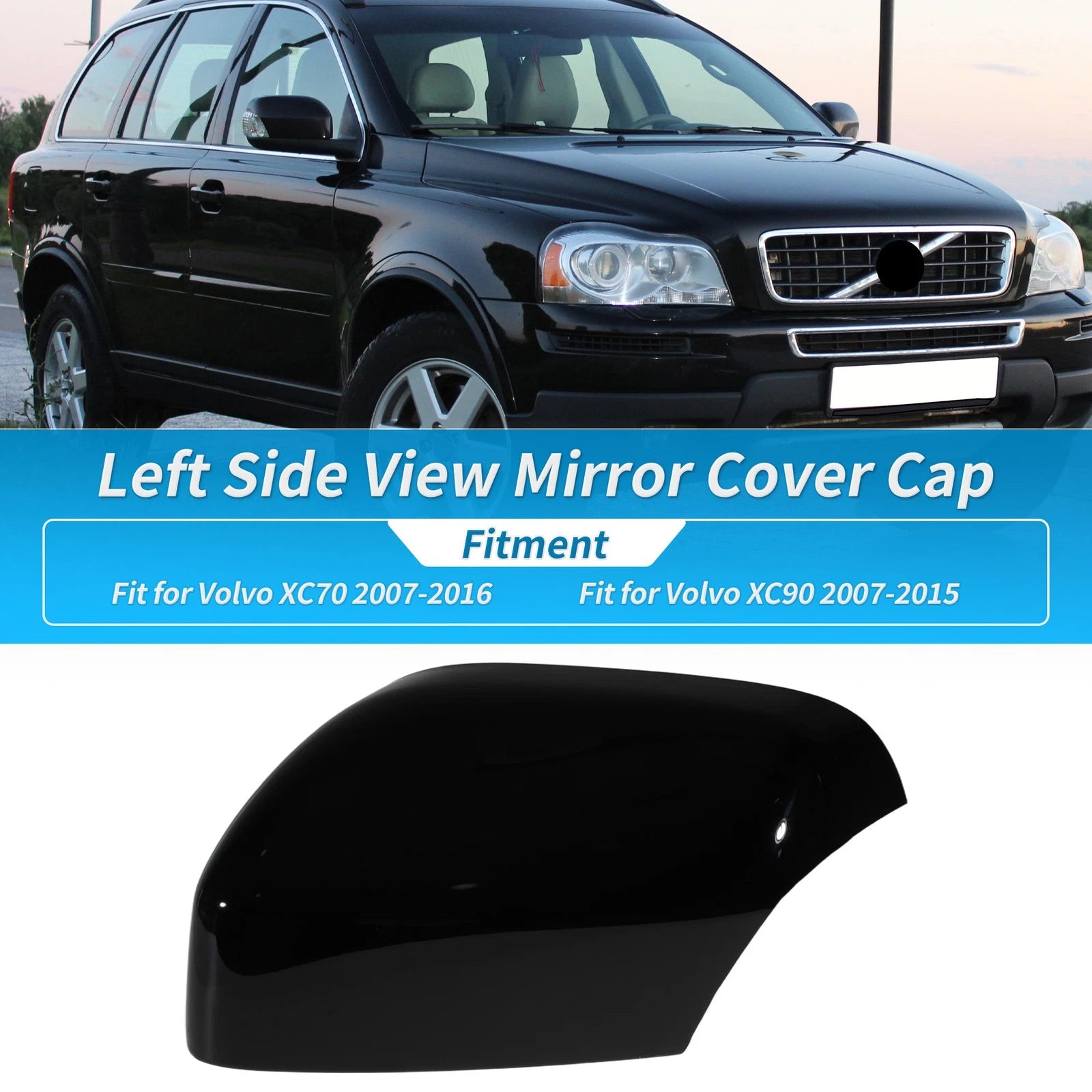 Gloss Black Side Mirror Cover Cap for Volvo XC70 (2007–2016) 39894341