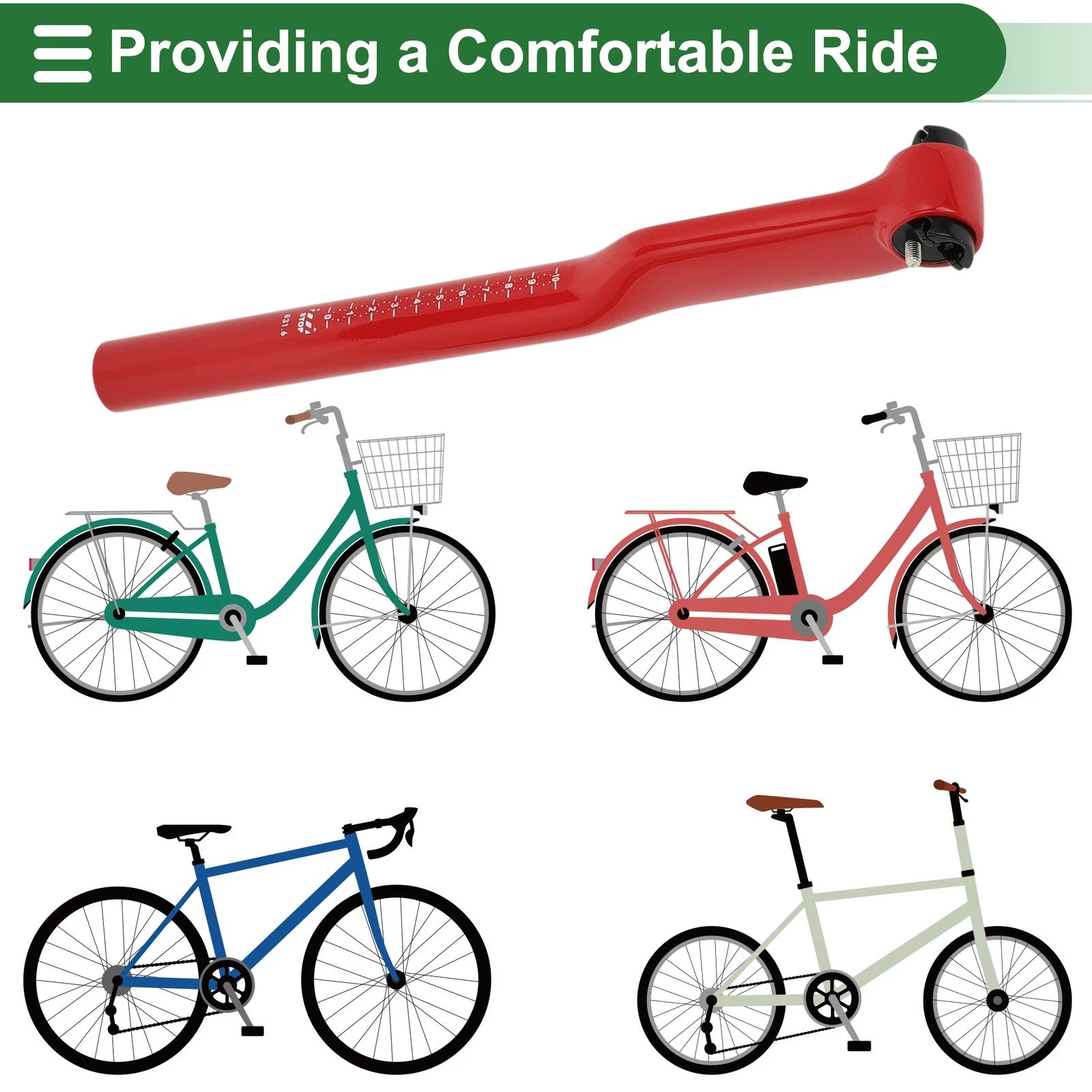 Seat Post 31.6x350mm 25 Degree Offset Replacement for Red Carbon MTB (—)