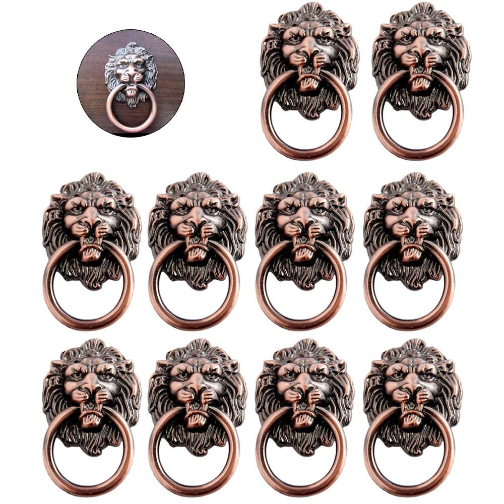 10Pcs Lion Head Ring Pull Knobs for Cabinets and Drawers