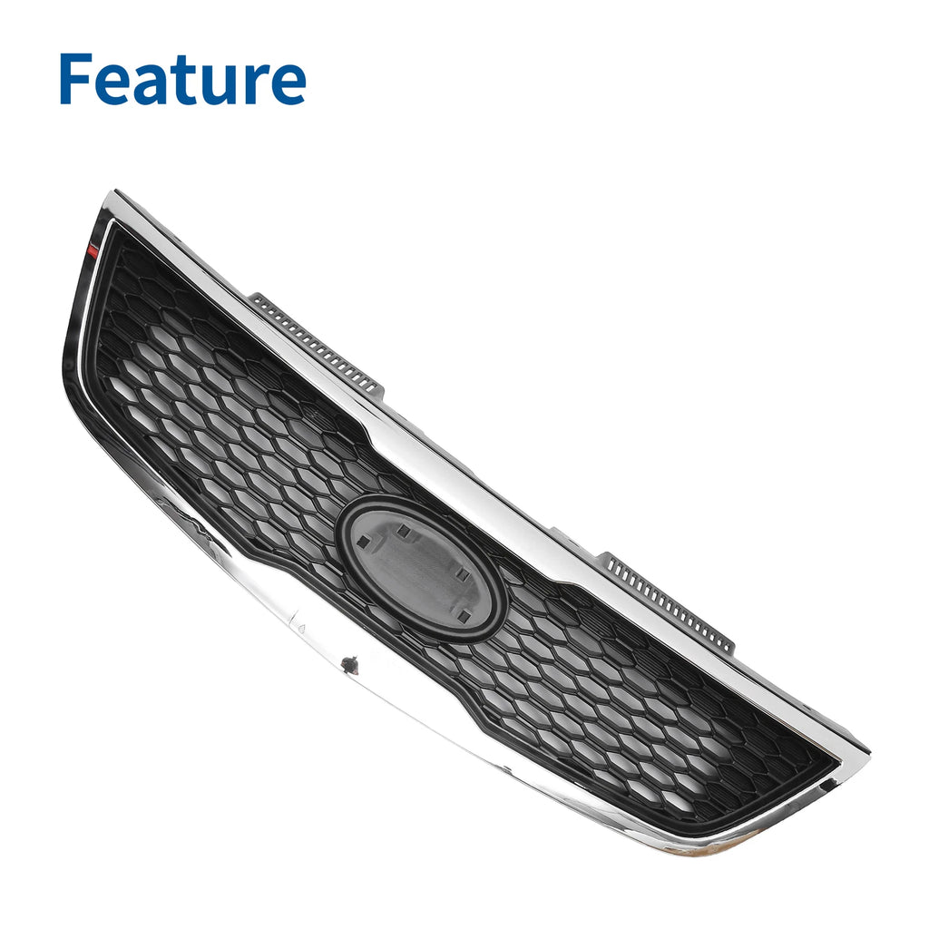 Front Upper Bumper Grille for Kia Forte (2010–2013) Black Chrome