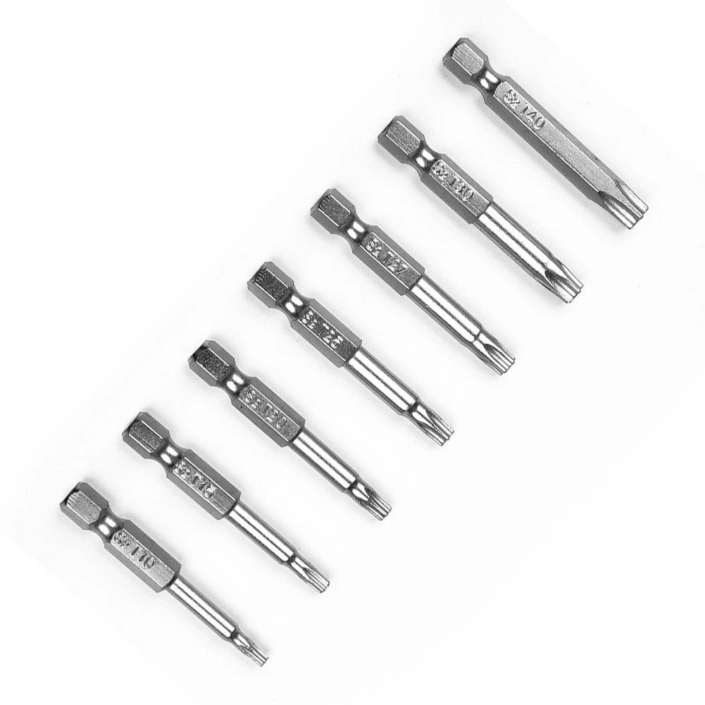 7 Pieces 50mm Alloy Steel Hex Handle Five Point Magnetic Screwdriver Bits