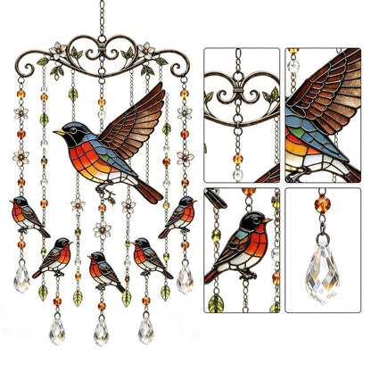 Acrylic Wind Chime with Vibrant Bird Print for Outdoor Patio Decor