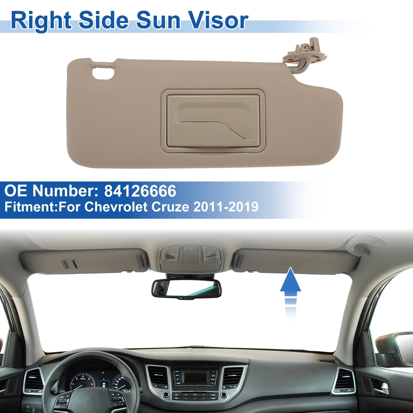 Right Side Sun Visor Replacement for Chevrolet Cruze 2011–2019 Beige