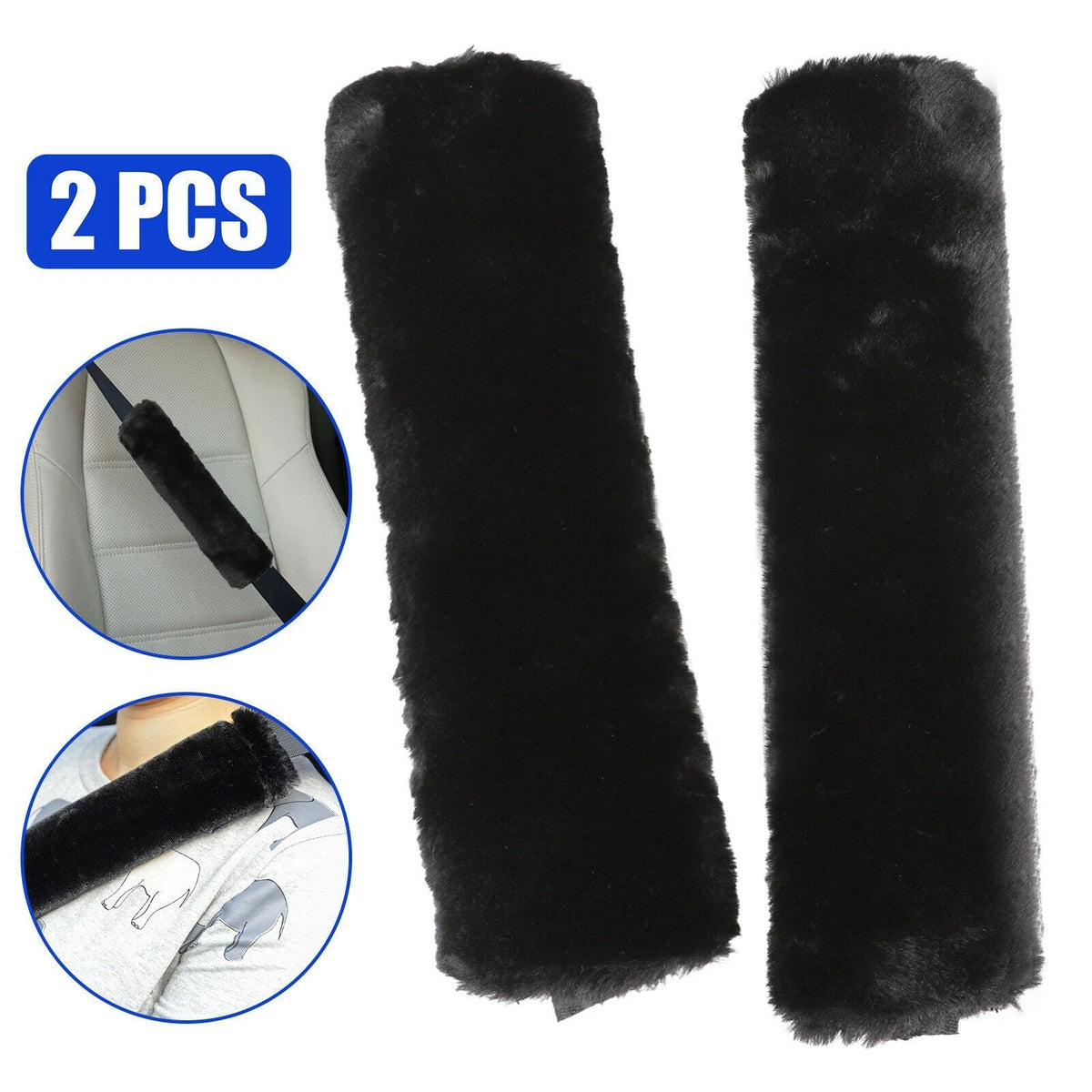 2X Safety Belt Cover for Auto (Sheepskin, Black)