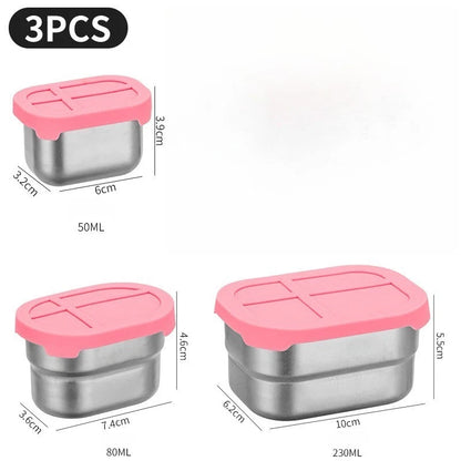 3 Piece Food Storage Container Set - 304 Stainless Steel with Silicone Lid