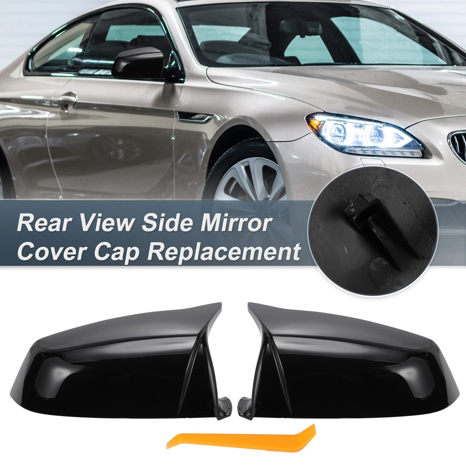 Rearview Mirror Cover Cap Gloss Black Replacement for BMW 5 Series E61 (2004–2013)