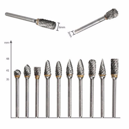 10 Tungsten-Head Carbide Burrs for Rotary Drill Grinder Carving Bit
