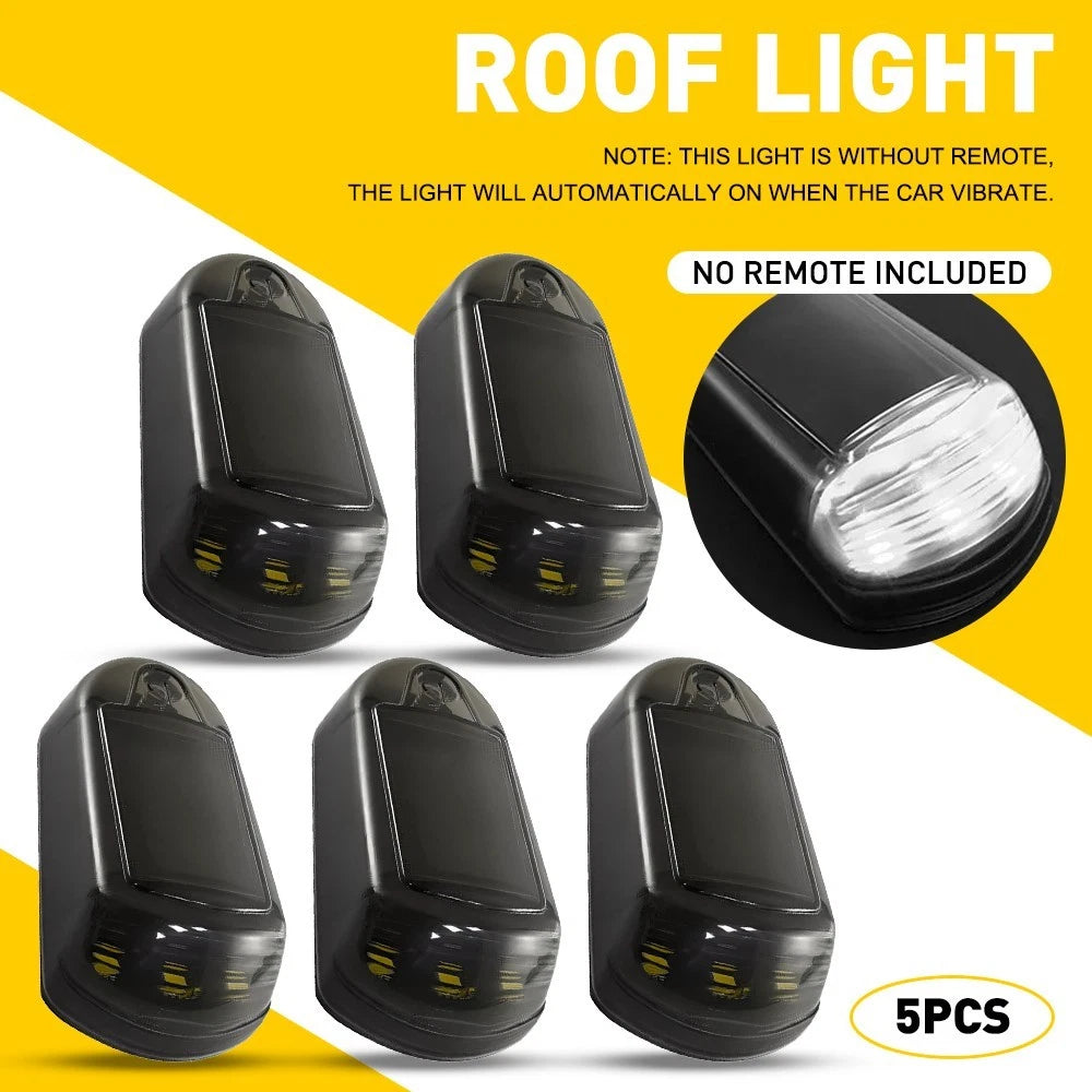 5Pcs Universal LED Solar Powered Cab Light Roof Lamp (6000K, Waterproof)