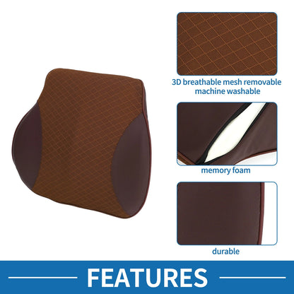Lumbar Cushion for Car Seat - Memory Foam Support (36x39.5x9cm) Brown