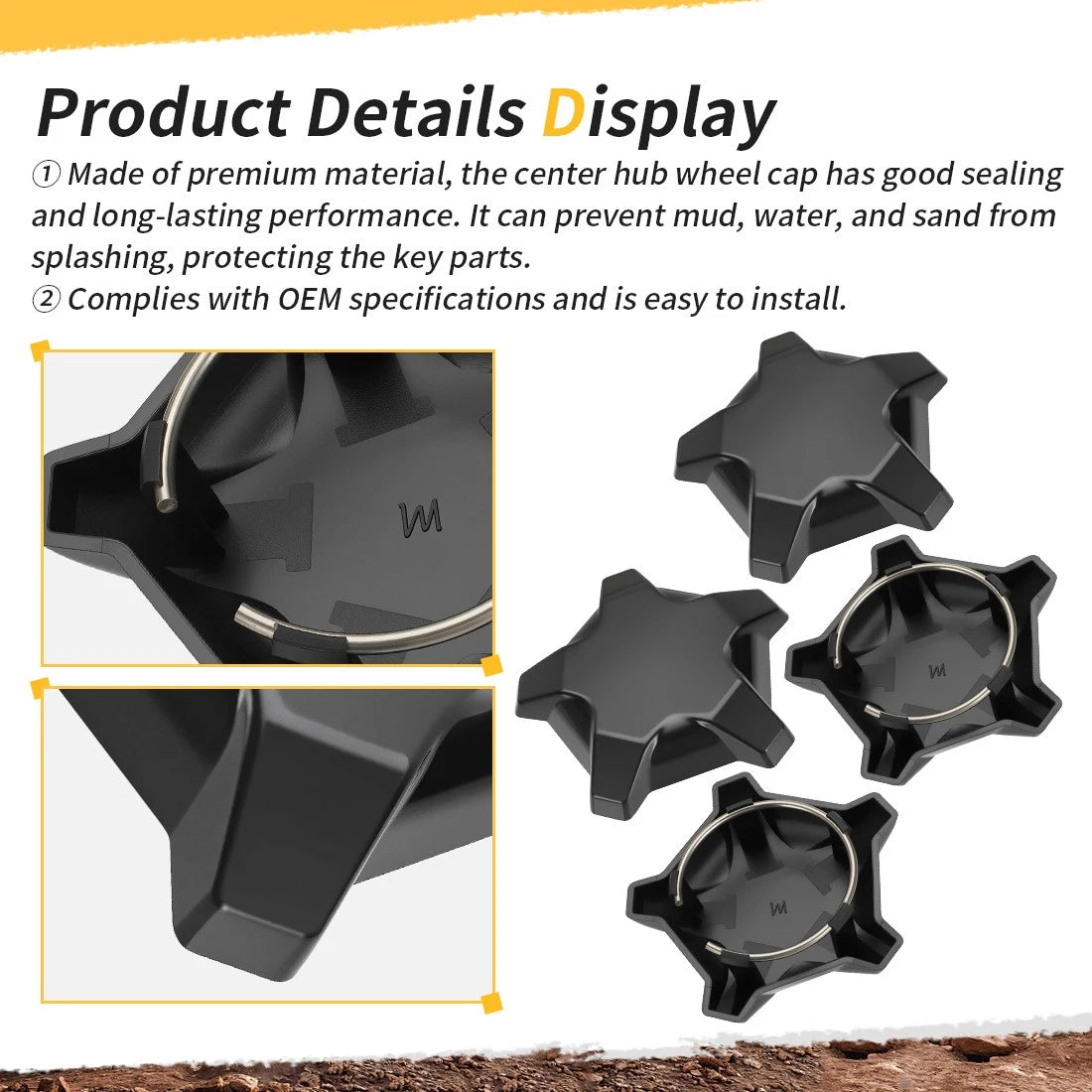 Set of 4 Matte Flash Black 5 Lug Rim Caps for Polaris RZR Pro R (2022–2024)